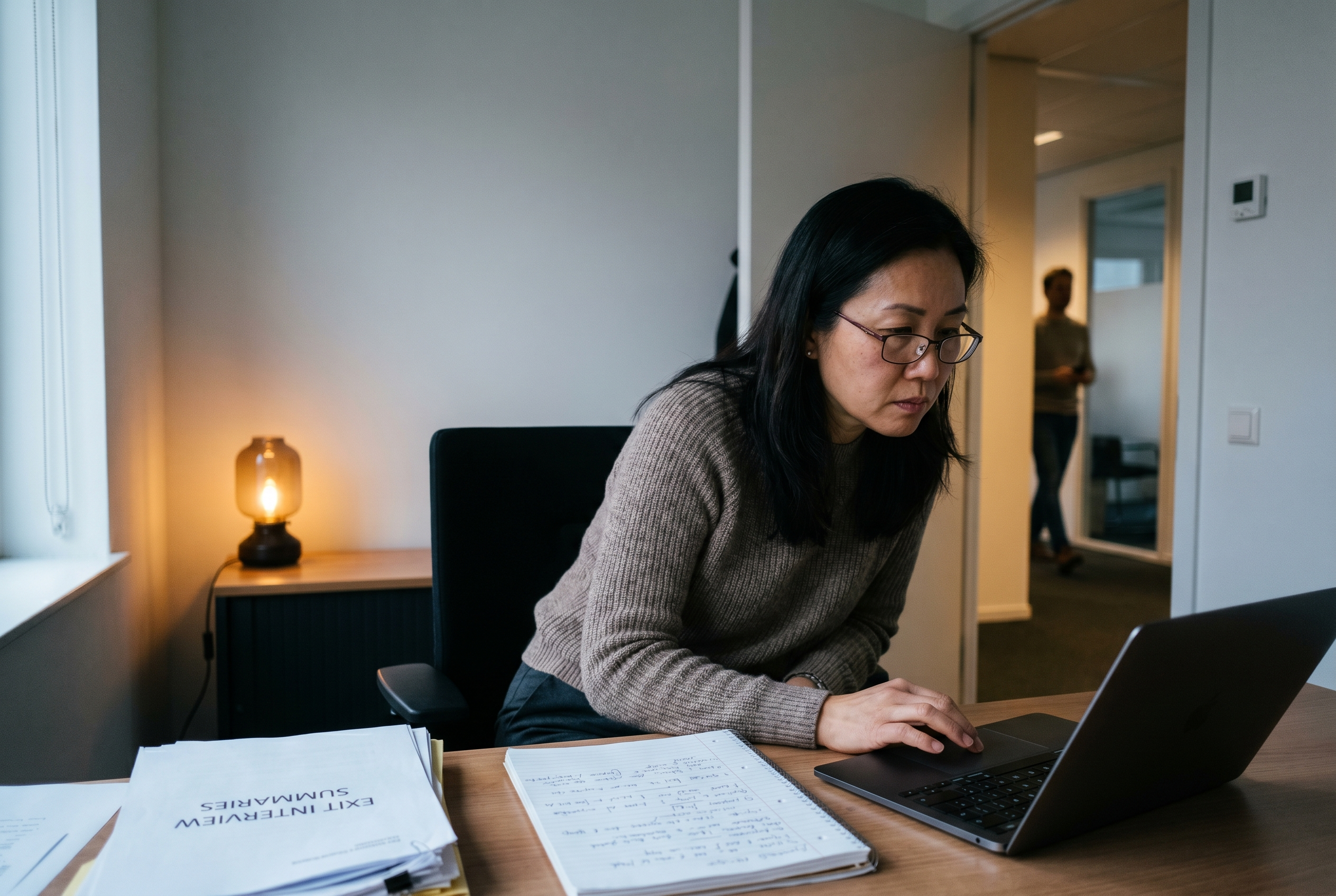 Onderzoeker bestudeert documenten voor een kwaliteitsbeoordeling